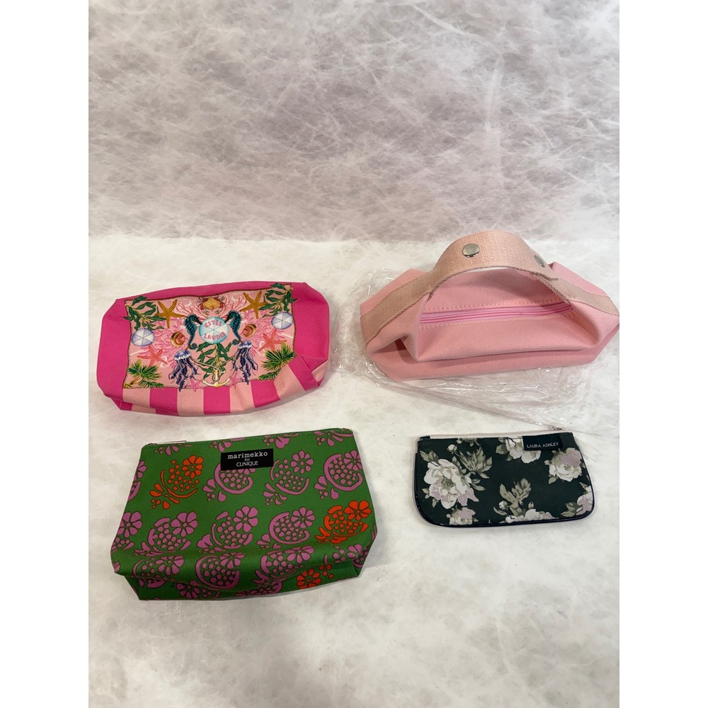 Makeup Bag Lot Estee Lauder Marimekko Clinique Laneige Laura Ashley Cosmetic 4pc